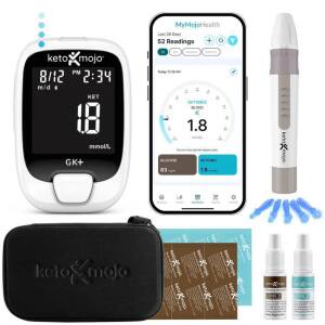Keto Mojo METER Kit - GK+ Blood Glucose & Ketone Meter - BASIC STARTER KIT (10 Keto Strips/10 Glucose strips)
