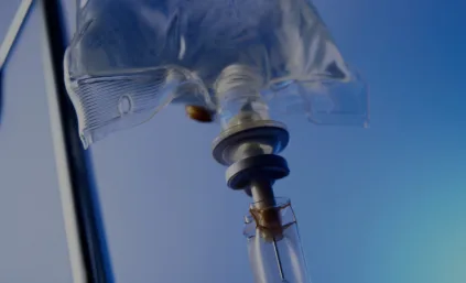 An IV infusion therapy setup is ready to be administered to a patient